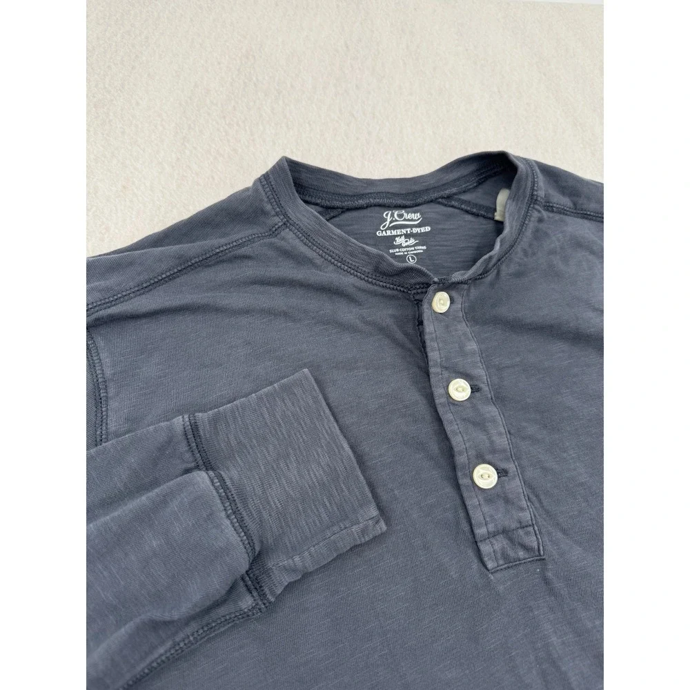 J.Crew Mens Large Gray Slub Cotton Garment-Dyed Long Sleeve Henley Shirt